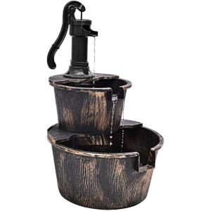 imageGRAFFY 2Tier Barrel Waterfall Fountain with Pump Rustic Garden Water Fountain with 2 Gap Design Outdoor Cascading Water Fountain for Backyard Garden Patio Deck Decor Bronze Finish