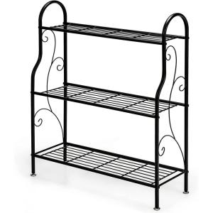 imageGRAFFY 3Tier Metal Plant Stand Flower Pots Holder Plant Display Rack with Foot Pads Multifunctional Home Storage Organizer Shelf for Balcony Patio Garden Black