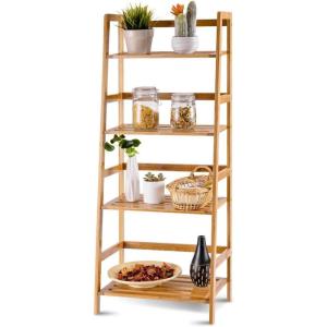 imageGRAFFY 4Tier Bookshelf Bamboo Ladder Shelf wProtective Fence Stable Bookcase Plant Stand Storage Rack for Balcony Kitchen Study