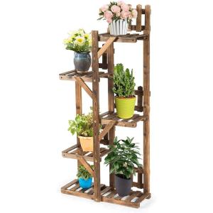 imageGRAFFY 5 Tier Wood Plant Stand IndoorOutdoor Corner Plant Shelf Flower Rack Stand for Multiple Plants 6 Potted Organize Shelves for Living Room GardenBalconyPatioYard