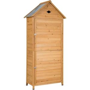 imageGRAFFY Garden Storage Shed Outdoor Garden Tools Cabinet with 2 Lockable Doors Wooden Storage Cabinet with Galvanized Sheet Roof for Garden Yard Patio