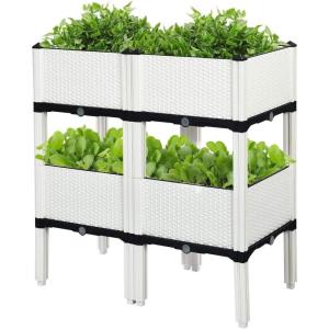 imageGRAFFY Set of 4 Raised Garden Bed Kits Elevated Garden Beds with SelfWatering Design Raised Garden Boxes for Flowers Vegetables and Herbs Planting Box Container for Patio Yard Balcony WhiteWhite