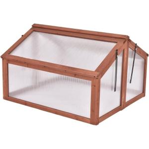 imageGRAFFY Wooden Garden Cold Frame Portable Garden Greenhouse Mini Greenhouse Kit with Foldable Top Raised Plants Bed Protection for Porch Backyard Balcony natural GT3568