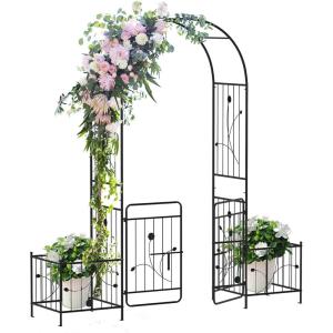 imageGarden Arch with Gate and Planter Box 87H Metal Archway with Lockable Gate for Wedding Party Ceremony Decoration Garden Arch Trellis for Climbing Plants Outdoor Black