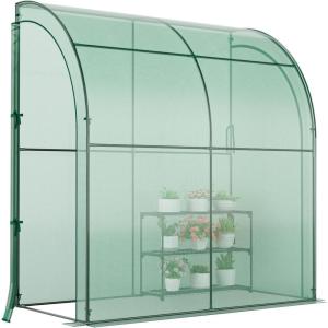 imageGraffy 7x35x7 Lean to Greenhouse Walk in Green House with Shelves ampamp 2 Zipper Doors Windproof PE Cover Portable Steel Frame Greenhouses for Outdoors Heavy Duty Plant Hot House