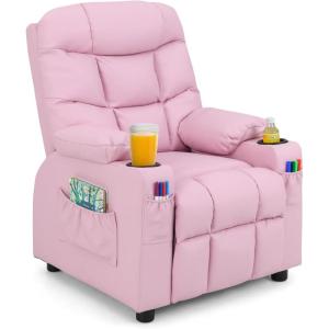imageKids Recliner Kids Recliner Chair w 2 Cup Holders PU Leather Chairs Comfy wAdjustable Backrest ampamp 3 Pockets Toddler Furniture Sofa for Boys Girls Aged 3Pink