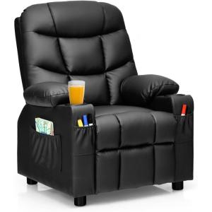 imageKids Recliner Kids Recliner Chair w 2 Cup Holders PU Leather Chairs Comfy wAdjustable Backrest ampamp 3 Pockets Toddler Furniture Sofa for Boys Girls Aged 3Black