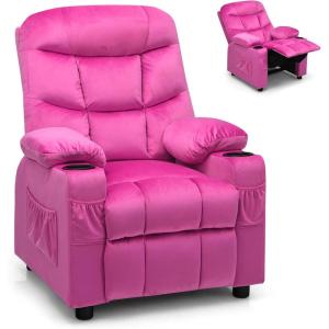 imageKids Recliner Kids Recliner Chair w 2 Cup Holders PU Leather Chairs Comfy wAdjustable Backrest ampamp 3 Pockets Toddler Furniture Sofa for Boys Girls Aged 3Rose