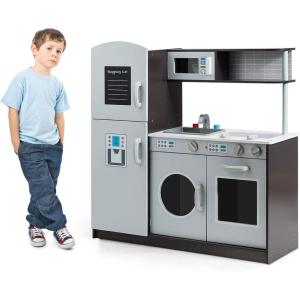 imagePlay Kitchen Wooden Kids Kitchen Play Set with Microwave Refrigerator Washer Sink Cooking Accessories Ovens Kids Kitchen Playset Toys for Toddlers Ages 3