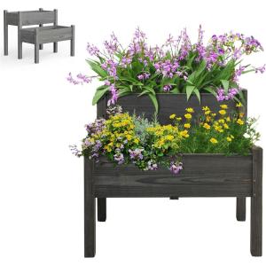 imageRaised Garden Bed 2Tier Elevated Planter Box with Legs ampamp 8 Drainage Holes Outdoor Garden Planter Container for Porch Patio Garden Backyard
