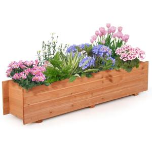 imageRaised Garden Bed 44 x 11 x 10 Wooden Flower Bed with 2 Drainage Holes ampamp Removable Bottom Long Narrow Decorative Garden Bed Planter Box Outdoor for Vegetables Flowers Fruits Herbs