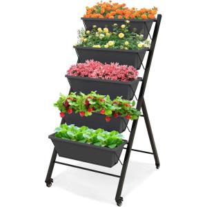 imageRaised Garden Bed on Wheels 5Tier Elevated Planter Box with Removable Base Drainage Hole ampamp Metal Frame Outdoor Garden Planter Container for Flower Vegetables 1 Dark GreyDark Grey