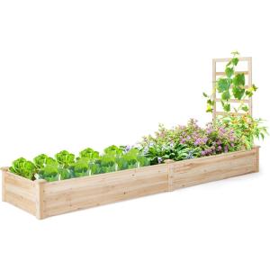 imageRaised Garden Bed with Trellis Elevated Gardening Bed with Divided Space for Flower Vegetables Fruits Climbing Plants Outdoor Wooden Planter Box Kit for Yard Patio 93quot L x 25quot W x 40quot