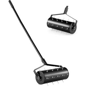 imageRolling Lawn Aerator 18 Manual Aerator Tool Fillable with SandRocks HeavyDuty Push Grass Aerator with Handle Soil Penetration Spikes Lawn Care Tool for Yard Garden GreenBlack