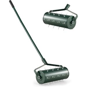 imageRolling Lawn Aerator 18 Manual Aerator Tool Fillable with SandRocks HeavyDuty Push Grass Aerator with Handle Soil Penetration Spikes Lawn Care Tool for Yard Garden GreenGreen