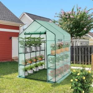 imageSmall Portable Greenhouses for Outdoors  57quot x 57quotx 77quot Walk in Greenhouse with RollUp Zipper Entry Door and 2 Windows 2 Tiers 8 Shelves Heavy Duty Green House for Indoor Garden Outside