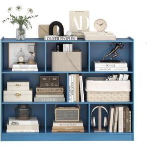 imageToys Storage Organizer 3Tier Cube Bookcase with 8 Compartments Wooden Display Cabinet for Kids Room Nursery Bedroom Classroom YellowBlue