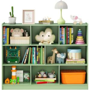 imageToys Storage Organizer 3Tier Cube Bookcase with 8 Compartments Wooden Display Cabinet for Kids Room Nursery Bedroom Classroom YellowGreen