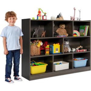 imageToys Storage Organizer 3Tier Cube Bookcase with 8 Compartments Wooden Display Cabinet for Kids Room Nursery Bedroom Classroom YellowGrey