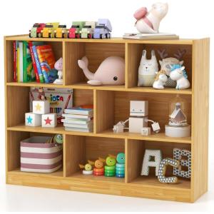 imageToys Storage Organizer 3Tier Cube Bookcase with 8 Compartments Wooden Display Cabinet for Kids Room Nursery Bedroom Classroom YellowYellow