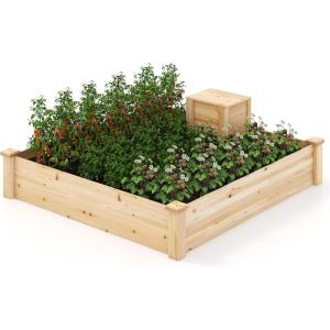 imageWood Raised Garden Bed  49quot x 49quot x 10quot Elevated Garden Bed with Compost Bin for Outdoor Gardening and Planting Bottomless Planter Box for DeepRooted Vegetables Herbs Flowers and Fruits