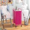image10Drawer Rolling Storage Cart Trolley wLockable 360 Wheels 10 Removable PP Drawers Sturdy Metal Frame Rolling Utility Cart Perfect for Home Office Classroom ClearHot Pink