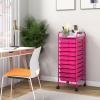 image10Drawer Rolling Storage Cart Trolley wLockable 360 Wheels 10 Removable PP Drawers Sturdy Metal Frame Rolling Utility Cart Perfect for Home Office Classroom ClearHot Pink