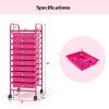 image10Drawer Rolling Storage Cart Trolley wLockable 360 Wheels 10 Removable PP Drawers Sturdy Metal Frame Rolling Utility Cart Perfect for Home Office Classroom ClearHot Pink