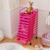 image10Drawer Rolling Storage Cart Trolley wLockable 360 Wheels 10 Removable PP Drawers Sturdy Metal Frame Rolling Utility Cart Perfect for Home Office Classroom ClearHot Pink