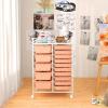 image15 Drawers Rolling Storage Cart Utility Tools Paper Organizer Mobile Storage Organizer with Wheels Art Cart Organizer for Kids Craft Storage Cart for Office School Home ClearPeach