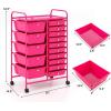 image15 Drawers Rolling Storage Cart Utility Tools Paper Organizer Mobile Storage Organizer with Wheels Art Cart Organizer for Kids Craft Storage Cart for Office School Home ClearHot Pink
