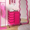 image15 Drawers Rolling Storage Cart Utility Tools Paper Organizer Mobile Storage Organizer with Wheels Art Cart Organizer for Kids Craft Storage Cart for Office School Home ClearHot Pink