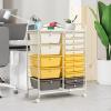 image15 Drawers Rolling Storage Cart Utility Tools Paper Organizer Mobile Storage Organizer with Wheels Art Cart Organizer for Kids Craft Storage Cart for Office School Home ClearYellow