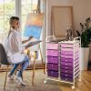 image15 Drawers Rolling Storage Cart Utility Tools Paper Organizer Mobile Storage Organizer with Wheels Art Cart Organizer for Kids Craft Storage Cart for Office School Home ClearGradient Purple
