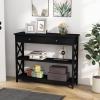 image39 Inch Entryway Table Narrow Long Behind Sofa Table Boho Entry TableFluted Console Table with Large Drawers and Open Wide Storage Shelf for Entryway Living Room Foyer Hallway NavyBlack