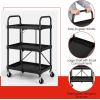 image3Tier Folding Utility Cart with Lockable Wheels HeavyDuty Metal Frame Portable Rolling Cart for Home Office Garage Kitchen Black