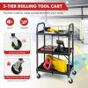 image3Tier Folding Utility Cart with Lockable Wheels HeavyDuty Metal Frame Portable Rolling Cart for Home Office Garage Kitchen Black