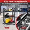 image3Tier Folding Utility Cart with Lockable Wheels HeavyDuty Metal Frame Portable Rolling Cart for Home Office Garage Kitchen Black