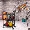 image3Tier Folding Utility Cart with Lockable Wheels HeavyDuty Metal Frame Portable Rolling Cart for Home Office Garage Kitchen Black