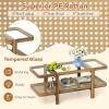 image475quot L Rattan Coffee Table 2Tier Rectangle Solid Wood Tea Table wTempered Glass Tabletop ampamp PE Rattan Shelf Boho Center Table Farmhouse Rustic Coffee Tables for Living Room Office