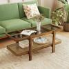 image475quot L Rattan Coffee Table 2Tier Rectangle Solid Wood Tea Table wTempered Glass Tabletop ampamp PE Rattan Shelf Boho Center Table Farmhouse Rustic Coffee Tables for Living Room Office