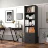 image4Tiers Bookcase 74 Tall Book Shelf Craft Storage Cabinet with 2 Slide Drawers ampamp 4 Open Shelves Modern Wood Craft Book Shelf for Bedroom Living Room WhiteBlack