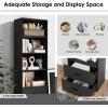 image4Tiers Bookcase 74 Tall Book Shelf Craft Storage Cabinet with 2 Slide Drawers ampamp 4 Open Shelves Modern Wood Craft Book Shelf for Bedroom Living Room WhiteBlack