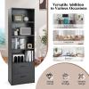 image4Tiers Bookcase 74 Tall Book Shelf Craft Storage Cabinet with 2 Slide Drawers ampamp 4 Open Shelves Modern Wood Craft Book Shelf for Bedroom Living Room WhiteBlack