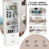 image4Tiers Bookcase 74 Tall Book Shelf Craft Storage Cabinet with 2 Slide Drawers ampamp 4 Open Shelves Modern Wood Craft Book Shelf for Bedroom Living Room WhiteWhite