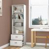 image4Tiers Bookcase 74 Tall Book Shelf Craft Storage Cabinet with 2 Slide Drawers ampamp 4 Open Shelves Modern Wood Craft Book Shelf for Bedroom Living Room WhiteWhite