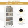 image5Tier Kitchen Storage Cabinet Mobile Microwave Stand with Metal Frame 4 Lockable Casters ampamp Flipup PC Doors Freestanding Bakers Rack for Kitchen Dining Room Living Room WhiteWhite