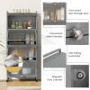 image5Tier Kitchen Storage Cabinet Mobile Microwave Stand with Metal Frame 4 Lockable Casters ampamp Flipup PC Doors Freestanding Bakers Rack for Kitchen Dining Room Living Room WhiteGrey