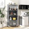 image5Tier Kitchen Storage Cabinet Mobile Microwave Stand with Metal Frame 4 Lockable Casters ampamp Flipup PC Doors Freestanding Bakers Rack for Kitchen Dining Room Living Room WhiteGrey