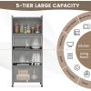 image5Tier Kitchen Storage Cabinet Mobile Microwave Stand with Metal Frame 4 Lockable Casters ampamp Flipup PC Doors Freestanding Bakers Rack for Kitchen Dining Room Living Room WhiteGrey